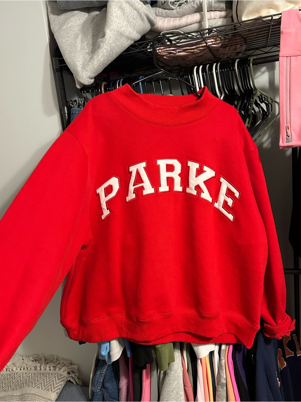 Parker Red Crewneck Sweatshirt with White Lettering